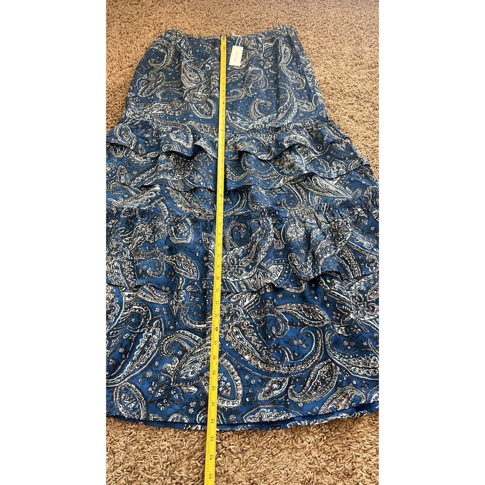 Modern Boho Paisley Tiered Midi Skirt Sz 10 Blue Soft Flow | Outerknown - Picture 10 of 11